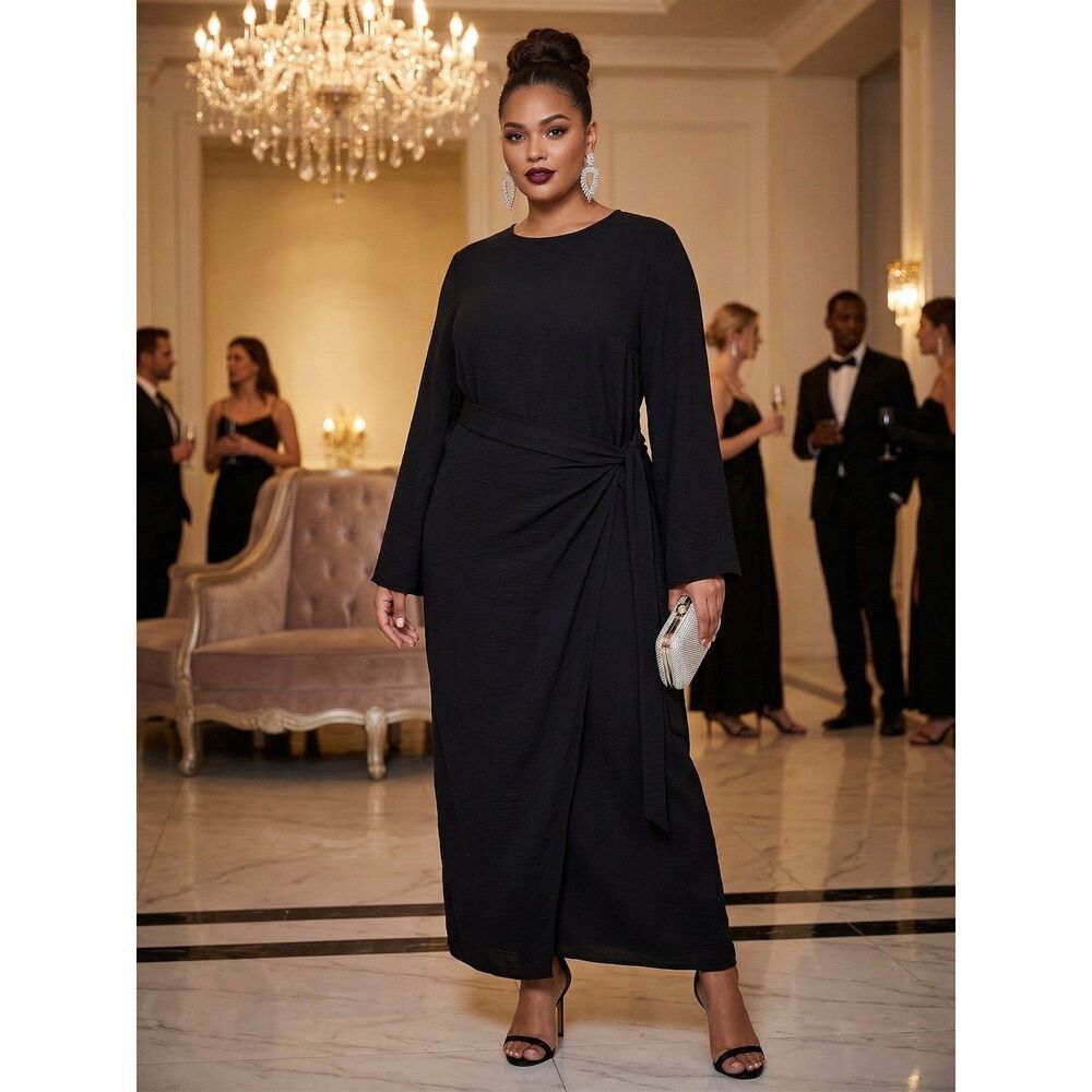 Black Elegant Evening Dress Size L | Formal Event Cocktail Minimal Chic Dress